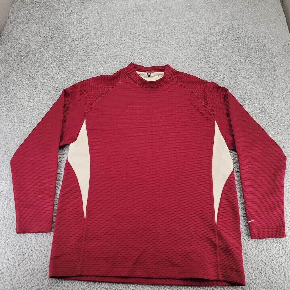 Nike Golf Shirt Mens Large Red Raglan Outdoors Long Sleeve Swoosh